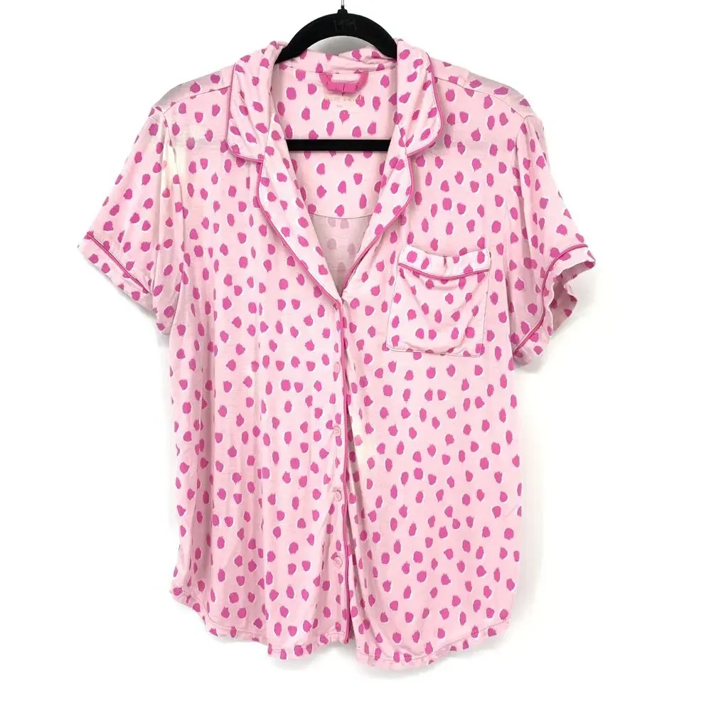 Kate Spade Pajama Set Womens Size L Pink Animal Print Spots Novelty Print *FLAW